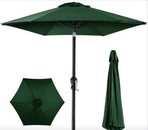 Outdoor Steel Market Patio Umbrella Decoration w/ Tilt, Crank Lift - 10ft - Lot 403