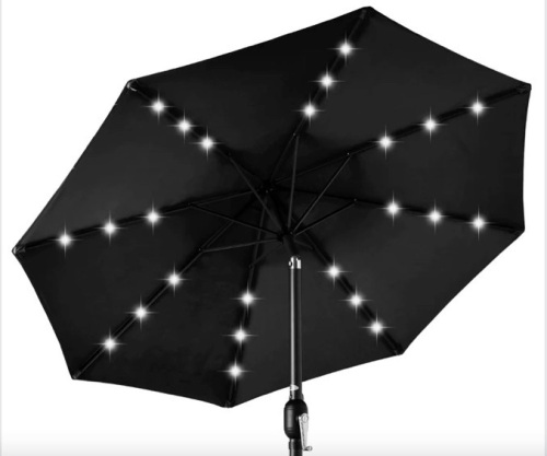 Solar LED Lighted Patio Umbrella w/ Tilt Adjustment, UV-Resistance - 10ft - Lot 405
