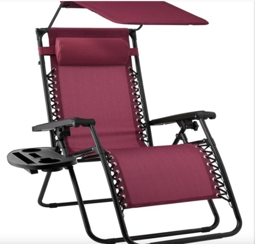 Folding Zero Gravity Recliner Patio Lounge Chair w/ Canopy, Side Tray - Lot 408