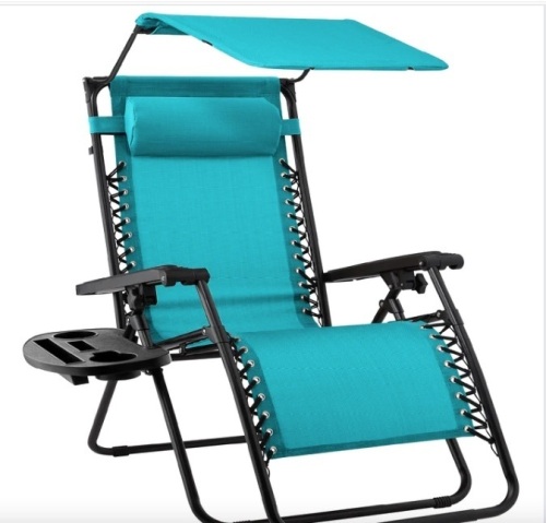 Folding Zero Gravity Recliner Patio Lounge Chair w/ Canopy, Side Tray - Lot 409
