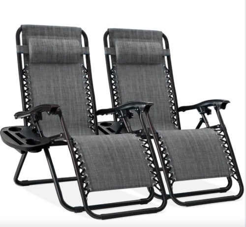 Set of 2 Adjustable Zero Gravity Patio Chair Recliners w/ Cup Holders - Lot 530