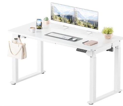 Electric Standing Desk 4 Legs, 55 x 28 Inches Height Adjustable Table with Strong Dual Motor, Computer Workstation with Memory Preset for Home Office, White - Lot 532