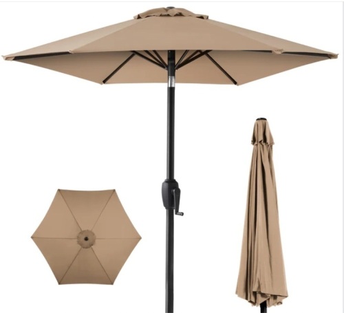 Outdoor Market Patio Umbrella w/ Push Button Tilt, Crank Lift - 7.5ft - Lot 417