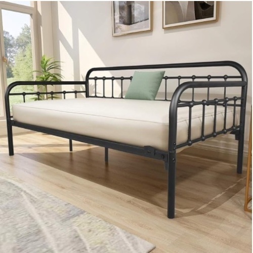 Metal Daybed Frame Heavy Duty Metal Slats Sofa Bed Platform Mattress Foundation Twin Day Bed Black Sanded Color - Lot 427