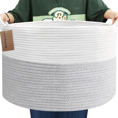 Large Woven Rope Basket With Handles, 23.6”x23.6”x14.1” Basket for Blankets for Living Room, Large Baby Toy Storage Basket, Wicker Woven Big Round Laundry Basket Hamper  - Lot 489