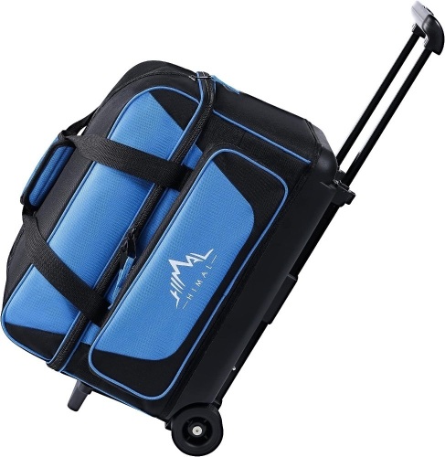 GoHimal Double Roller 2 Ball Bowling Bag with Separate Shoe Compartment for Bowling Shoes (Up To US Mens Size 15) and Oversized Accessory Pocket, Retractable Handle - Extends to 40" - Lot 2363
