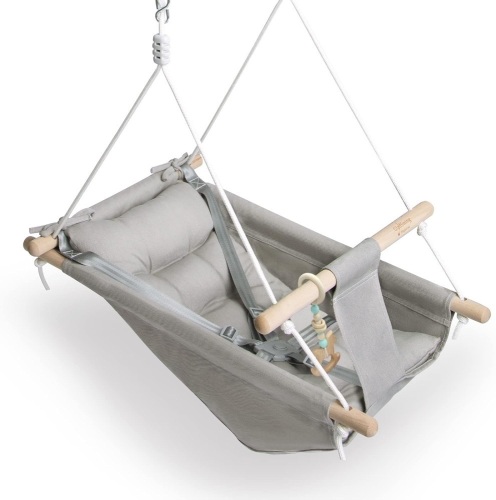 Baby Swing Indoor and Outdoor, Canvas Hammock Swing for Baby to Toddler with a Comfortable Seat, Macaroon Wooden Toy, Adjustable 5-Point Harness,3 Modes,Gift for Baby Boys Girls, Grey - Lot 2372