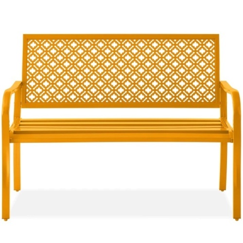 Indoor Outdoor Steel Bench w/ Geometric Backrest, Foot Levelers - Lot 3703