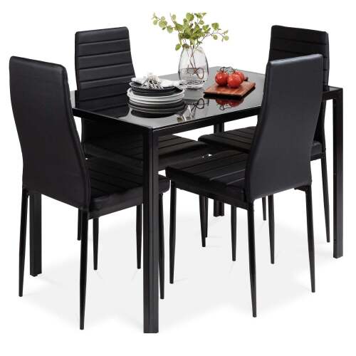 5-Piece Dining Table Set w/ Glass Top, Leather Chairs - Lot 3667