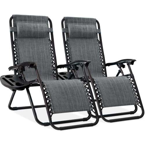 Set of 2 Adjustable Zero Gravity Patio Chair Recliners w/ Cup Holders - Lot 3671