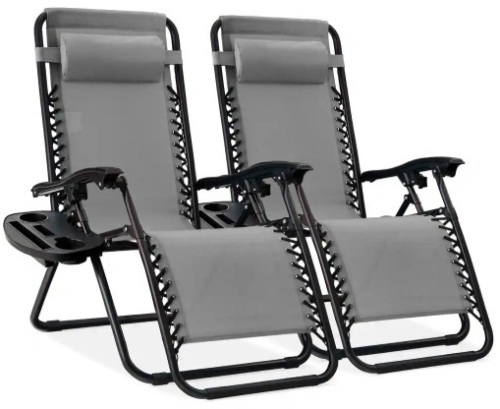 Ice Gray Metal Zero Gravity Reclining Lawn Chair with Cup Holders (2-Pack) - Lot 3801