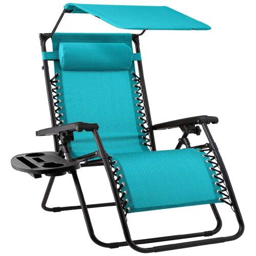 Folding Zero Gravity Recliner Patio Lounge Chair w/ Canopy, Side Tray - Lot 3804