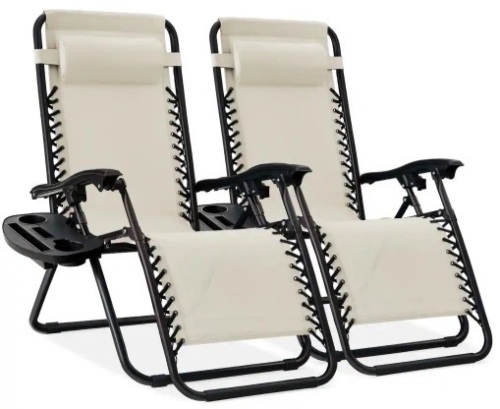 Metal Zero Gravity Reclining Lawn Chair with Cup Holders (2-Pack) - Lot 3830