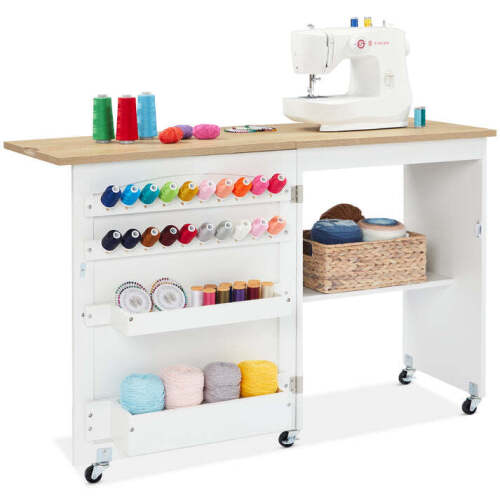 Folding Sewing Table Multipurpose Craft Station & Side Table w/ Wheels - Lot 3640