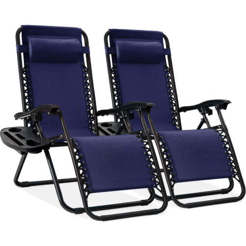 Set of 2 Adjustable Zero Gravity Patio Chair Recliners w/ Cup Holders - Lot 3645