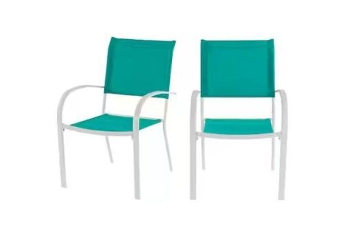 StyleWell Stationary Stackable Steel Split Back Sling Outdoor Patio Dining Chair in Emerald Coast Green, Set of 2   - Lot 228