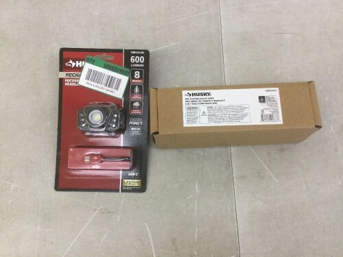 Husky 8 in. 6-in-1 Multi-Function Pliers, 300 Lumens Headlamp and Pro Folding Utility Knife & 600 Lumen Headlamp   - Lot 618
