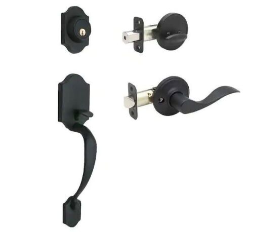 Copper Creek Heritage Black Door Handleset and Waverlie Handle Trim  - Lot 628