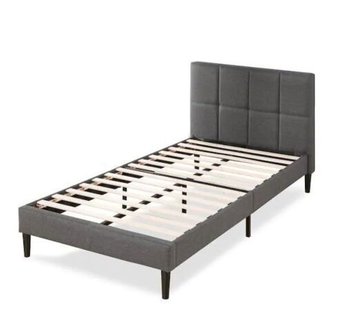 Zinus Lottie Grey Twin Upholstered Platform Bed Frame with Short Headboard  - Lot 125