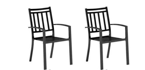 Black Stackable Stripe Metal Patio Outdoor Dining Chair, Set of 2  - Lot 271