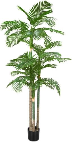 8.5ft Tall Artificial Triple Golden Cane Palm Tree in Plastic Sturdy Pot - Lot 591