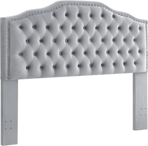 24KF Upholstered Button Tufted Headboard with Nailhead Trim, Soft Velvet Fabric, King  - Lot 81