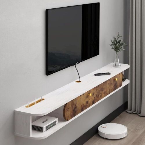 71'' Wall Mounted TV Cabinet, Floating Shelves with Door & Drawer - Lot 78