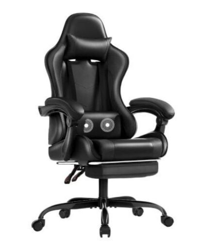 Gaming Chair with Headrest, Footrest and Massage Lumbar Support, Height Adjustable  - Lot 575