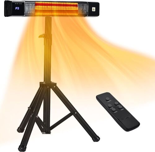 Outdoor Patio Infrared Heater With Tripod, 1500W, 3 Heating Modes, Overheat Protection,1-24H Timer, IP44 Waterproof - Lot 758