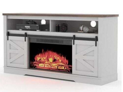 59 in. Farmhouse Fireplaced TV Stand with Adjustable Shelves Fits TV's up to 65 in.  - Lot 82