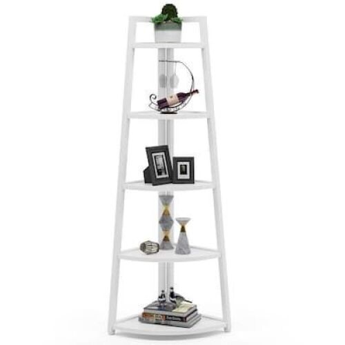 White Metal 5-Shelf Ladder Bookcase 70"  - Lot 570
