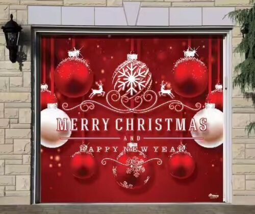 7 ft. x 8 ft. Red Ornaments-Christmas Garage Door Decor Mural for Single Car Garage  - Lot 580