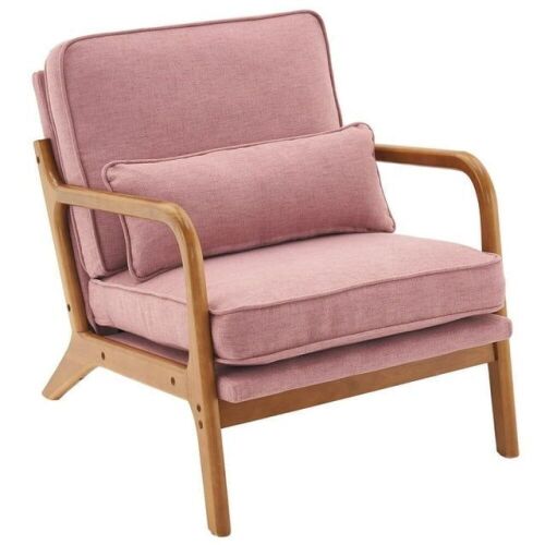 Mid Century Modern Linen Fabric Accent Chair with Solid Wood Frame  - Lot 74