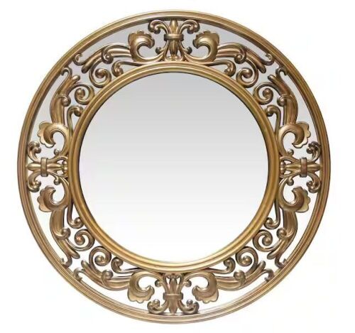 Victoria 23.5 in. W x 23.5 in. H Round Victorian Brushed Gold Plastic Frame Wall Mirror  - Lot 288