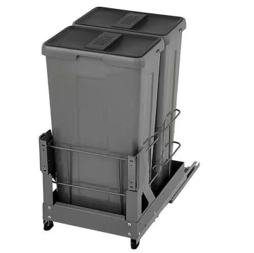 VEVOR 7 Gal. Pull-Out Trash Can 66 lbs. Load Capacity 2 Bins Under Mount Garbage Recycling Bin with Soft-Close Slides, Grey  - Lot 329