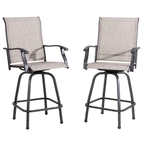 2 Piece Patio Swivel Bar Chairs, All Weather Metal Textile High Swivel Bar Stools - Lot 12
