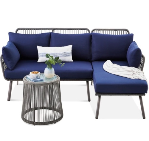 Rope Woven Sectional, L-Shape Sofa Set w/ Detachable Lounger, NO TABLE - Lot 19