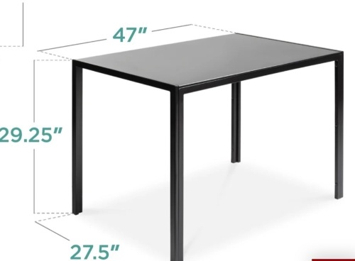 Dining Table Set w/ Glass Top, Black - Lot 747