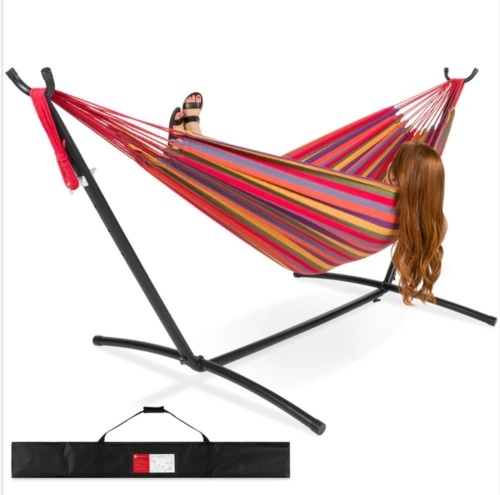 2-Person Brazilian-Style Double Hammock w/ Carrying Bag and Steel Stand - Lot 514