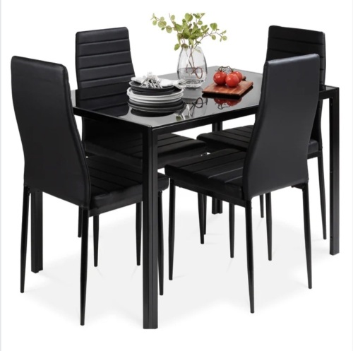 5-Piece Dining Table Set w/ Glass Top, Leather Chairs - Lot 37