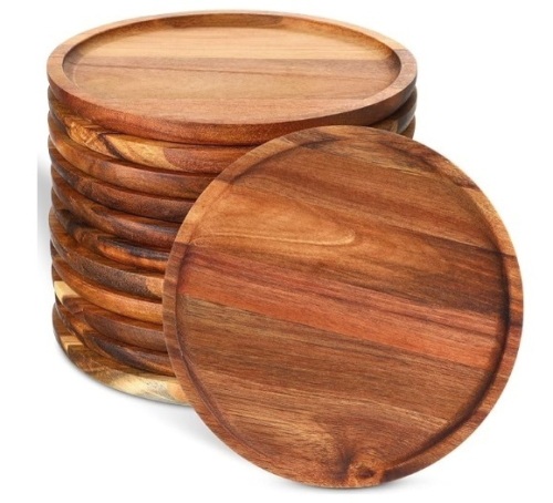 Rtteri 12 Pcs Acacia Round Dinner Plates Wood Tray Round Wooden Charger Plate for Sandwich Dishes Snack Dessert Salad Fruit, Easy Cleaning Lightweight, 8 Inch - Lot 223