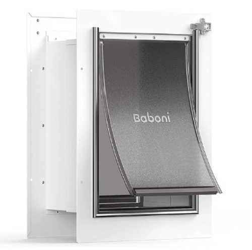 Baboni Pet Door for Wall, Steel Frame and Telescoping Tunnel, Aluminum Lock, Double Flap Dog Door and Cat Door, Strong and Durable (Pets Up to 40 Lb) -Medium - Lot 228