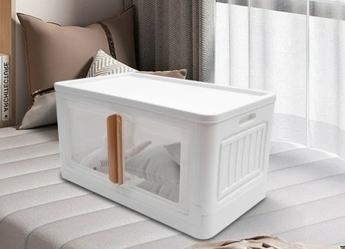 2 Clear Collapsible Storage Boxes Stackable  - Lot 229