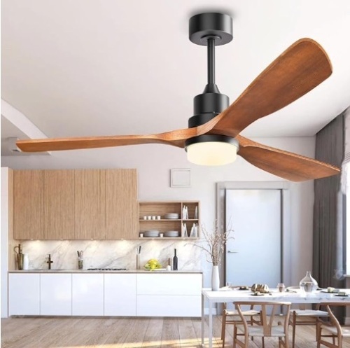 Ceiling Fans with Lights, 52" Wood Ceiling Fan, 3 Walnut Blade fan, Remote 6 Speeds Reversible Noiseless - Lot 231