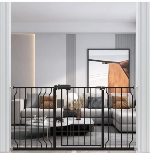 WAOWAO Baby Gate 57.48-62.20" inch Extra Wide Pressure Mounted Walk Through Swing Auto Close Safety Black Metal Toddler Kids Child Dog Pet Puppy for Indoor,Doorways,Kitchen - Lot 217
