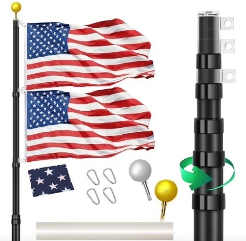 30FT Telescopic Flag Pole, Extra Thick Heavy Duty Aluminum Flagpole Kit  - Lot 102