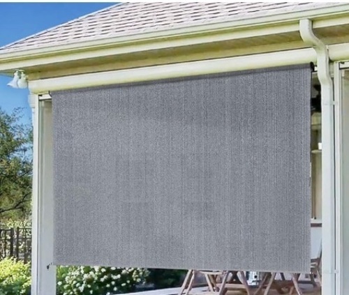 Artpuch Outdoor Roller Shade 6'(W) x8'(H) Fabric Blind Gray Cordless Roll Up Shade, Wand Operation Exterior Roller Shade Cloth for Patio Porch Gazebo - Lot 111
