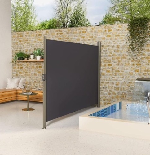 SogesPower 79 inches Outdoor Patio Retractable Folding Side Screen Awning Water-Resistant Patio Side Awning Wall Post Mounted Side Awning Privacy Screen Sun Shade,Black - Lot 136