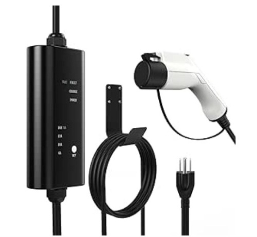 Portable EV Charger, NEMA 5-15 110v-120v Level 1 EV Charger,Adjustable Amp 6A/10A/13A/16A with 16.4Ft Cable, Home Electric Car Charger Stations for J1772 EVs, Tesla Need Adapter - Lot 312