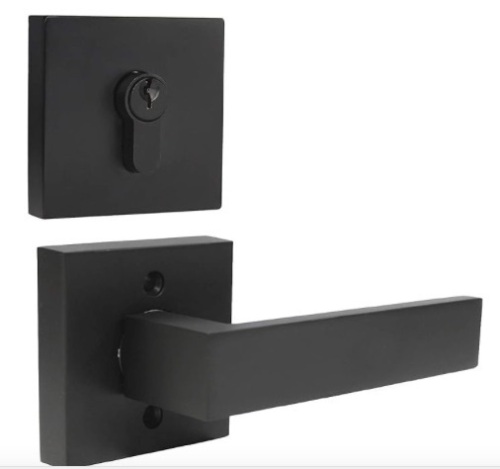  Lot of 2 Probrico Flat Black Passage Door Lever with Double Cylinder Deadbolt Black Combo Pack, Modern Square Lock Set Handleset,Exterior Door Handle and Deadbolts Set,Exterior Door Lever Passage - Lot 315